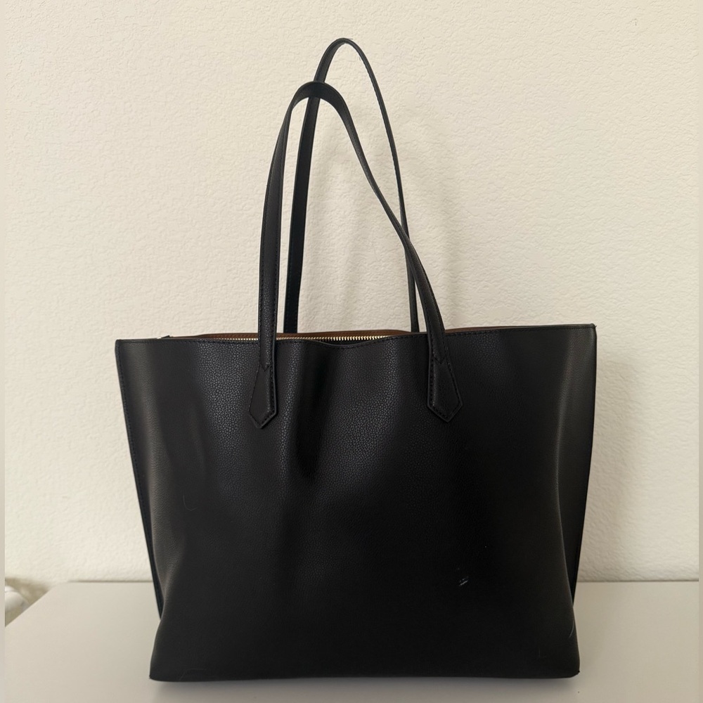 Quince Italian Leather Triple Compartment Shopper Tote Black NEW